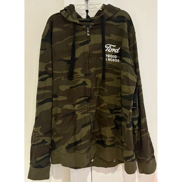 Ford Hoodie Men's Size Large Full Zip Sweatshirt Green Camo Proud to Honor NWT - Picture 11 of 13